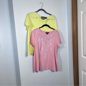 Pink and Yellow Short Sleeve Top Set With Accents  EXC